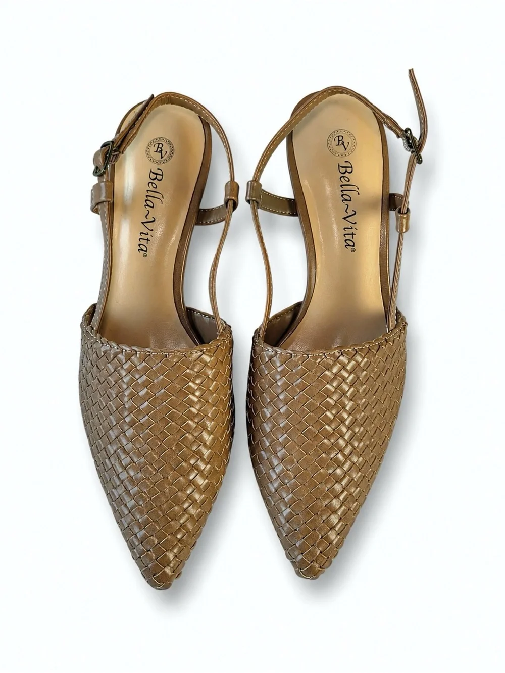 Bella Vita Nude Kaisley Woven Kitten Heel Slingback Pumps Size 8